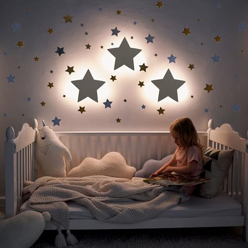 Image of Star Light (Pack of 1) with Star Wall Decals - Nursery Decor - 3 Level Dimmer - Rechargeable - Baby Wall Decor - Wall Night Light for Kids - Baby Night Lights for Nursery