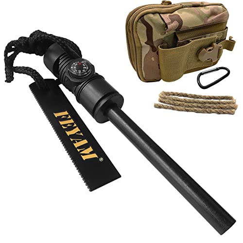 Feyam Fire Starter Striker Magnesium Rod Igniter With Compass And Whistle, Outdoor Survival Kit Combination, Necessary Ignition Wax Impregnated Hemp Rope, And Outdoor Sports Large Capacity Bag #TOP1