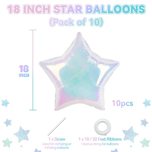 10PCS Iridescent Laser Star Foil Balloons, Transparent Laser Foil Stars Shape Balloons, 18 Inch Colorful Stars Balloon Aluminum for Birthday, Baby Shower, Wedding Party Decoration by Biapian - Used condition - Image 2
