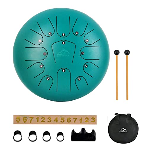 EASTROCK Steel Tongue Drum 13 Note 12 Inch Percussion Instrument Handpan Drum C Key Panda Tank Drum for Meditation Entertainment Concert Yoga with Travel Bag,Mallets and Music Book Green