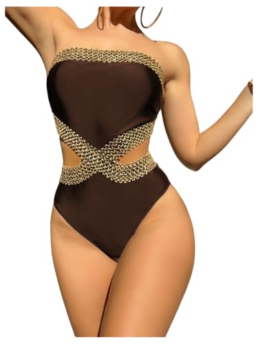 Image of Milumia Women's Stitch Detail Strapless One Piece Swimsuit Cut Out Bandeau Bathing Suit
