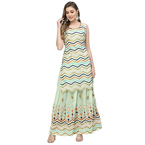 Image of Women's Georgette Embroidered Kurti And Skirt with Dupatta Sets.