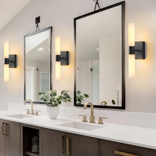 Wall Sconces Set of 2 Matte Black Applique Murale Modern Wall Light Fixtures Metal Sconces Wall Lighting with Frosted Tube Glass Shade Luminaire Mural Indoor Wall Lamp for Living Room Hallway by KUZZULL - Image 4