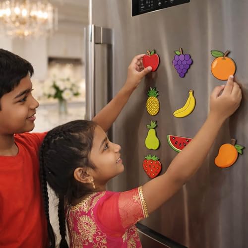 Image of ImagiVibe Paint Your Own Fruits Fridge Magnet Kit for Kids | 9 MDF Cut-Outs DIY Painting Activity with Colours & Brush | Creative Screen-Free Art & Craft Kit | Made in India (Fruits)
