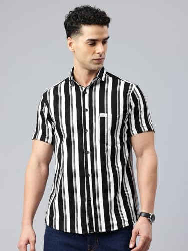 Image of Majestic Man Men Slim Fit Cotton Striped Half Sleeve Casual Shirt