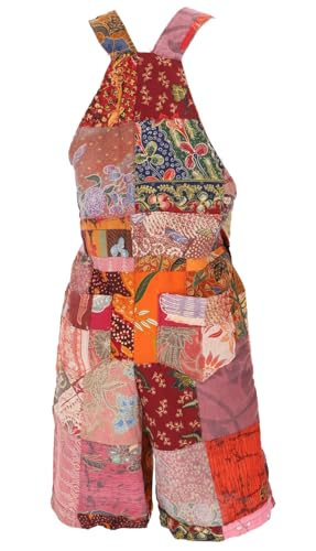 Salopette courte patchwork bohème femme rouge taille 38 - 4