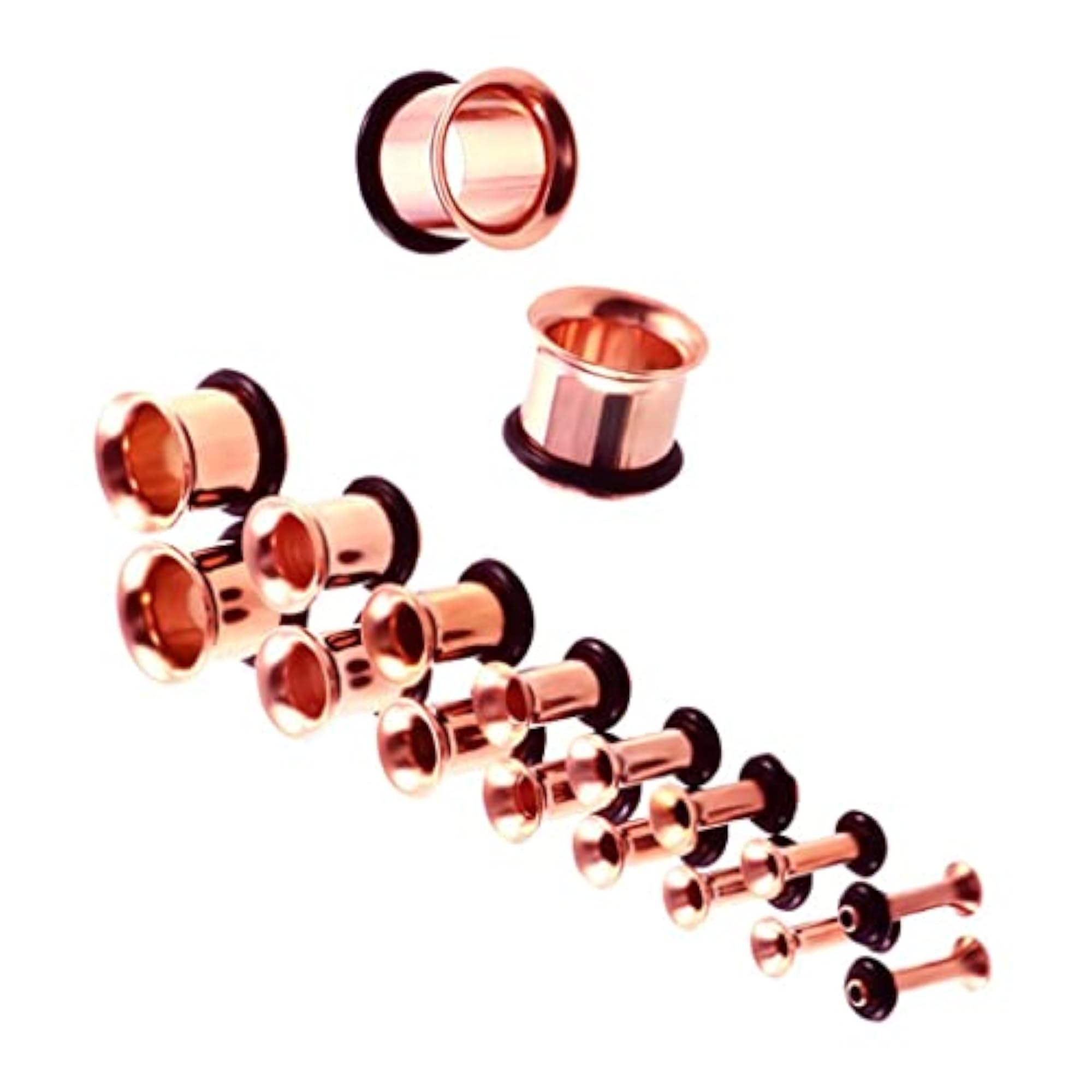 9 Pair Rose Gold Stainless Steel Ear Gauges Stretching Tunnel Plugs
