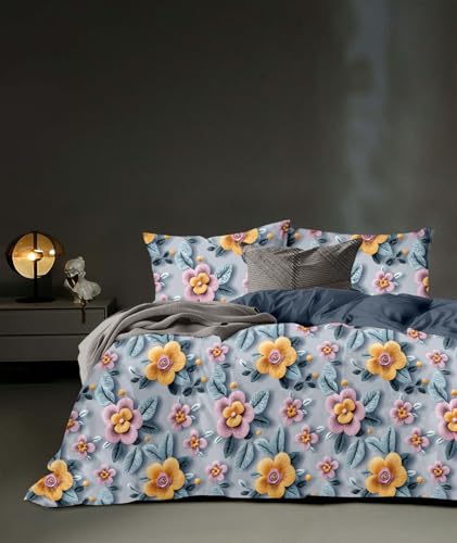 Image of Home 7D Print Fast Colour 210TC Cotton Bedsheet with Pillow Cover for Double Bed, King Size (Multicolor: 18)