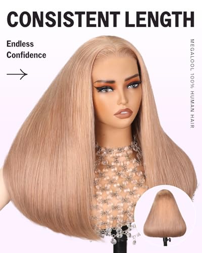 MEGALOOK Salon-Quality Ready to Go Glueless Wigs Human Hair 220% Density 5x6 Pre Cut HD Lace Front Wig 12A Silky Straight Wig Real Plucked Bleached Knots Light Brown Blonde Wigs Human hair 16 Inch - Image 2