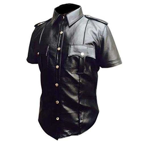 Real Leather Mens Cow Sheep Leather Police Real Uniform Shirt BLUF Gay Mans Shirt Hot Lamb Leather2