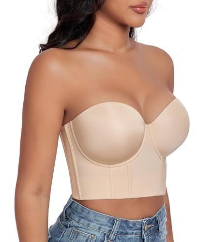 Image of DotVol Women's Longline Strapless Underwire Corset Bustier Bra | Full Figure, Back Support, No Back Fat, Everyday Bras