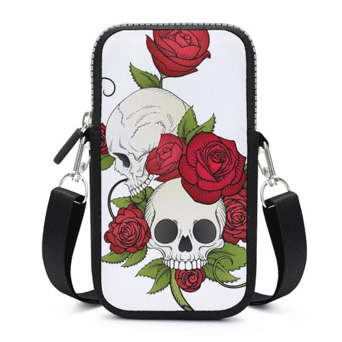 Sacoche téléphone portable crâne de fleur rouge pour vos sorties et voyages légers