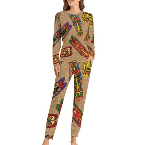 Ensemble pyjama femme sculpture colorée vêtement de nuit manches longues pantalon ample