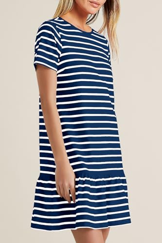 MITILLY Women's Casual Summer T Shirt Dress 2025 Striped Loose Short Sleeve Tunic Dress with Pockets2