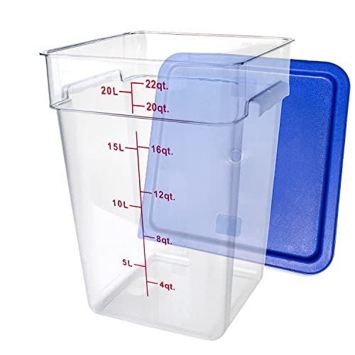 Tiger Chef 22 Quart Commercial Grade Clear Food Storage Square Polycarbonate Container With Blue Lid