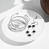 MAOCEN Womens 4Pcs Stackable Floral Gold Bracelets Stainless Steel Bangle Bracelets Non Tarnish Silver Set Trendy Jewelry Gifts for Womens (Silver Black, 7") #3