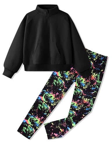 Image of Girls Clothes 2Pcs Outfit Set with Zip-up Top and Trendy Printed Pants Teen Girl Clothes 6-14Y