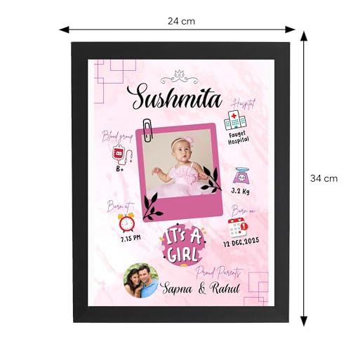 Image of ASHVAH Customized Collage New Born Baby Photo Frame with Photo Upload for Girl with Parents and Birth Details - 132