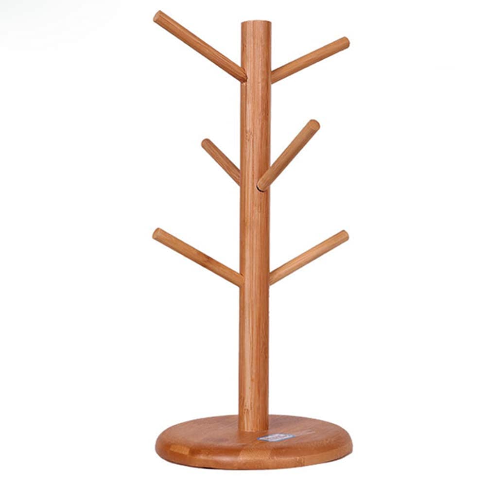 Mok Boom Stands Bekerhouder Koffiemokken Theekopjes Drogen Opbergstandaard, Tafelblad Mok Houder Boom, Retro Keuken Mok Boom Mok Rack voor Counter met 4 Haken, Verwijderbare Anti-slip Houten Base