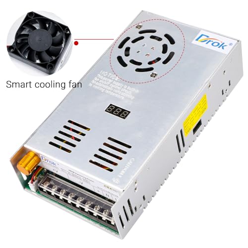 Image of DROK 48V Power Supply, AC to DC Converter 0-48V 10A 480W Variable Power Supply, AC to DC Adapter Low Voltage Transformer for Landscape Lights LED Adapter Lab CCTV