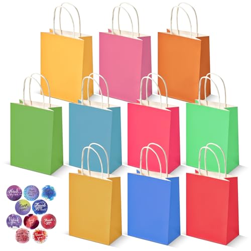 HURUC Colourful Paper Party Bags with Handles 30 Pack 120 GSM