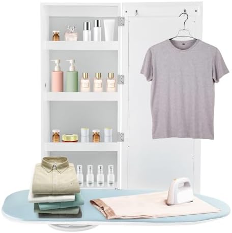 Wall Mounted Ironing Board Cabinet - Foldable 180° Rotatable Ironing Board Closet for Space-Saving in Bedroom & Apartment, Stylish & Functional Ironing Solution