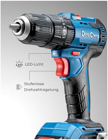 Bild 5 - Dong Cheng Akku-Schlagbohrschrauber-Set 18V 120Nm, Bürstenloser Schlagbohrmaschine mit 2x4,0Ah Akku, 24+3 Drehmomentstufen Schlagbohrer (zum Bohren, Schrauben, Schlagbohren, 13mm Bohrfutter, 2 Gang)