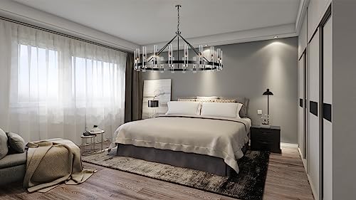 AEULYTIR 20-Lights Black Wagon Wheel Chandelier Modern Farmhouse with Glass Shade, 60 Inch Large Round Industrial High Ceilings Pendant Lighting Fixture for Dining Living Room, Kitchen Island, Foyer by AEULYTIR - Used condition - Image 4