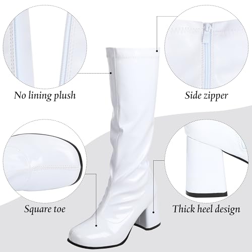 SATINIOR 60s 70s Women's Go Go Boots, Knee Block Heel Zipper Boot, Heel Knee High Boots for Cosplay, Disco, Evening Party2