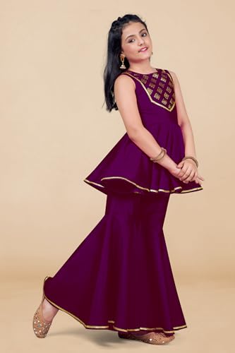Image of Fashion Dream Girls Cotton Blend Printed Salwar Suit Set|Kids Kurta & Dhoti|Ethnic Wear|Sharara Set