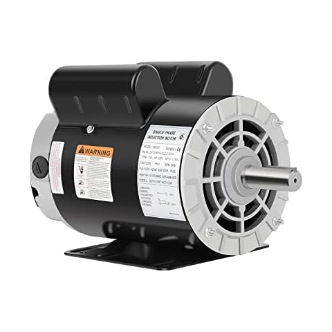 5 HP SPL Air Compressor Motor, 3450 RPM Electric Motor, 230V Single Phase Motor, 56HZ Frame 7/8" Keyed Shaft 60 Hz, Commercial-Duty CCW Rotation, 2.25" Shaft Length for Air Compressors Cover