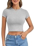 Verdusa Women's Basic Casual Summer Crop Tee Tops Slim Fitted Cropped T Shirts Y2k Clothes Heather Grey Medium