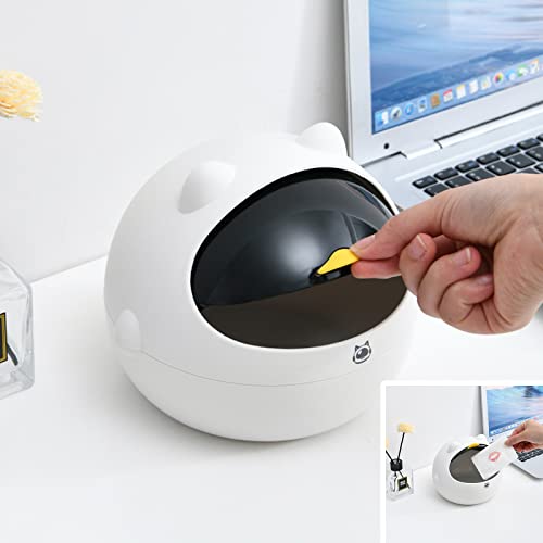 Mini basura de escritorio con tapa color blanco miniatura 3