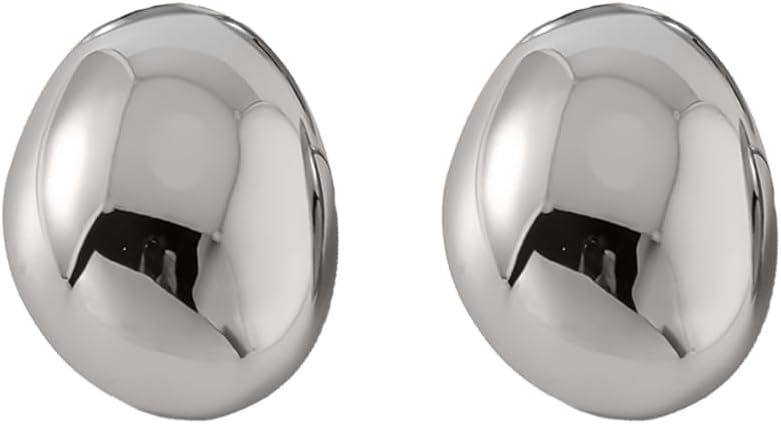 Minimalist Oval Disc Chunky Big Drop Stud Earrings for Women Girls Stainless Steel 14K Gold Plated Exaggerate Button Large Huggie Studs Earring Hypoallergenic Fashion Trendy Jewelry Gifts Her