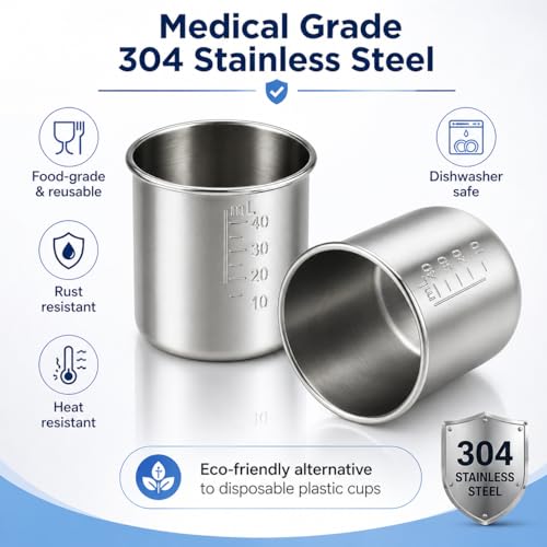 Image of DECHOUS 4Pcs Stainless Steel Graduated Medicine Cups: 1.35oz(40ml) Portable Reusable Measuring Cups for Pills and Liquid Medication, Home and Lab