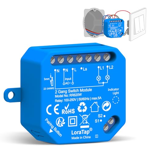 LoraTap Interruttore WiFi Alexa, Relè Smart Controllo App Smart Life, On/Off Controllo Manuale con Interruttore a Parete Originale, Controllo Vocale con Alexa, Relè WiFi a 2 Vie 5A