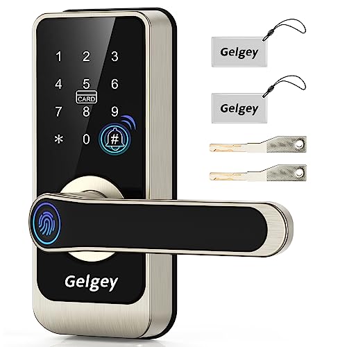 Gelgey Smart Door Lock with Handle, Keyless Entry Door Lock, Fingerprint Door Lock for Front Door with Electronic Touchscreen Digital Keypad, Smart Lock, Auto Lock, Easy Installation, Satin Nickel