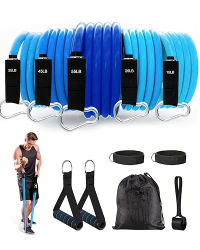 Victoper Resistance Bands Set 150 LBS 5 Tube Resistance Bands Weight Building Kit with Handle Anklets and Door Anchor Pilates Kit Exercise Bands For Men Women,Workouts Bands for Home Gym Muscle,Blue