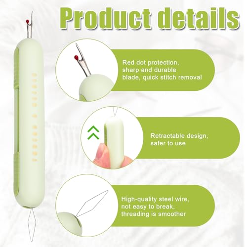 2pcs 2 in 1 Needle Threader Seam Ripper, Integrated Seam Remover & Needle Threading Tool Multifunctional Seam Rippers for Sewing Crafting Knitting Cross Stitch Quilting Supplies(Green)