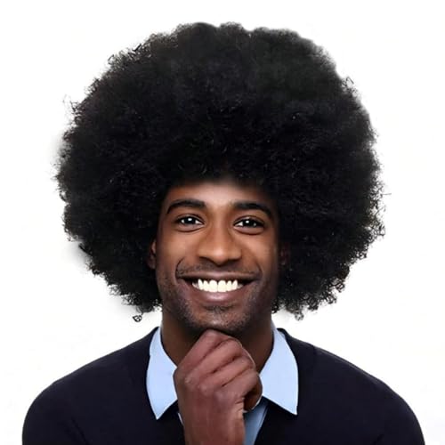 BECUS Afro Wig Human Hair, Mens Black Afro Wig 70s