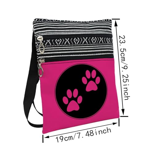 Dog Claw Messenger Bag Small Ethnic Pattern Printed Adjustable Strap Crossbody Zipper Pouch Cute Paw Phone Organizer Wallet Cute Shoulder Handbag For Women Friends2