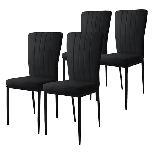 ML-Design Lot de 4 Chaises de Salle à Manger, Noir, en Velours Respirant et Doux, Fauteuil Design Moderne, Dossier Ergonomique, Assise Rembourrée avec Pieds...