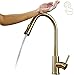 Hongala Stainless Steel Sensor Kitchen Faucets Touch Inductive Sensitive Faucet Mixer Tap with Pull Down Sprayer Single Handle Dual Outlet Water Modes (Gold)