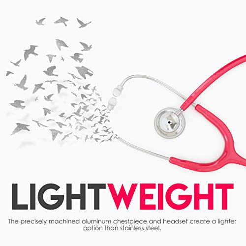 Image of MDF Instruments, Acoustica Lightweight Stethoscope for Doctors, Nurses, Students, Home Health Use, Adult, Dual Head, Raspberry Tube, Silver Chestpiece-Headset, MDF747XP23