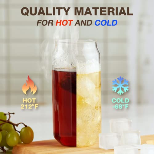 Mfacoy Drinking Glasses With Lid And Straw 4Pcs Set 20Oz Can Shaped Glass Cups, Beer Glasses, Iced Coffee Glasses, Cute Tumbler Cup, Ideal For Whiskey, Soda, Tea, Water, Gift #TOP5