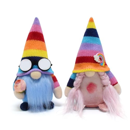 2 Pcs Rainbow Gnome Plush Couples for Indoor Pride Decor