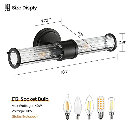 Image of Bathroom Sconce Wall Lighting - Black Bathroom Vanity Light Fixture Vertical and Horizontal Wall Mount 2-Light Modern Indoor Wall Light for Hallway Living Room(E12 Bulbs Excluded)