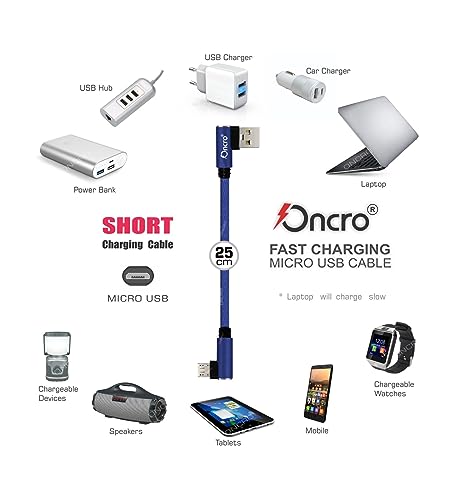 Image of Fast charging short micro usb cable blue nylon braided 25cm power bank wire unbreakable 20w 480mbps data sync android phone samsung kindle ps4 tv stick raspberry pi chromecast tablet cord