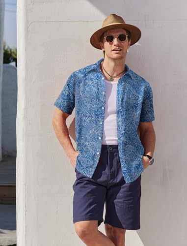 COOFANDY Men's Hawaiian Shirt Short Sleeve Tropical Shirts for Men Beach Shirt Resort Wear Blue - Image 7