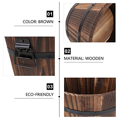 Doitool Rustic Wooden Bucket Barrel Planter Rustic Whiskey Bucket Flower Plant Pots Boxes Container For Patio Garden Backyard 7.08”X5.9“X 5.1" #TOP3